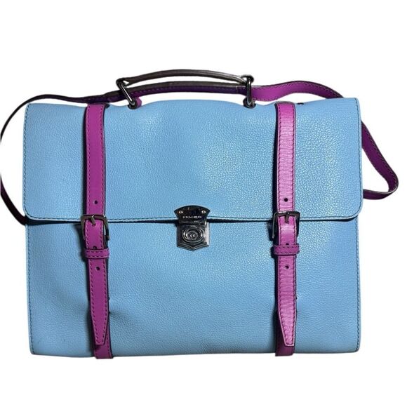 Dolce & Gabbana Handbags - DOLCE & GABBANA Blue Leather Briefcase Backpack Top Handle Satchel Fuchsia Strap